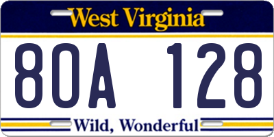 WV license plate 8OA128