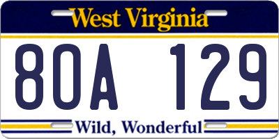 WV license plate 8OA129