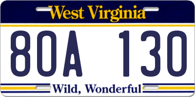 WV license plate 8OA130
