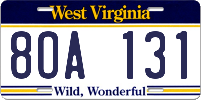 WV license plate 8OA131