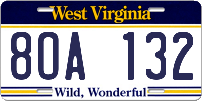 WV license plate 8OA132