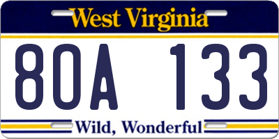 WV license plate 8OA133