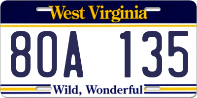 WV license plate 8OA135