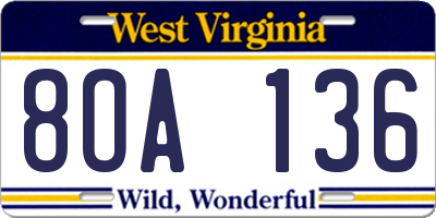 WV license plate 8OA136