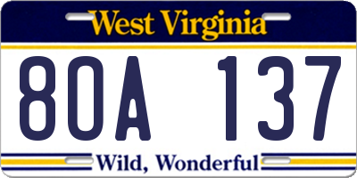 WV license plate 8OA137