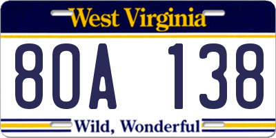 WV license plate 8OA138