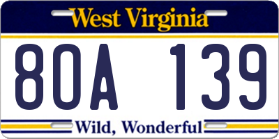 WV license plate 8OA139