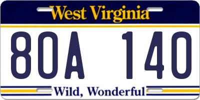WV license plate 8OA140