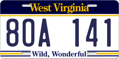WV license plate 8OA141