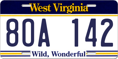 WV license plate 8OA142