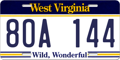WV license plate 8OA144