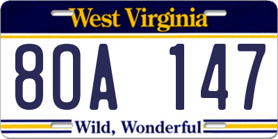 WV license plate 8OA147