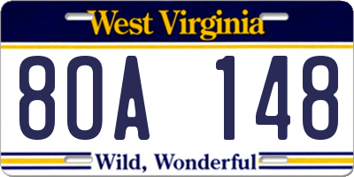 WV license plate 8OA148