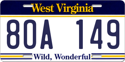 WV license plate 8OA149
