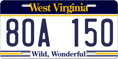 WV license plate 8OA150