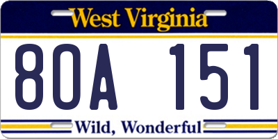 WV license plate 8OA151