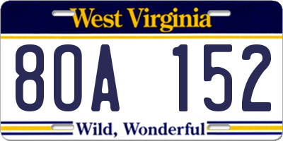 WV license plate 8OA152