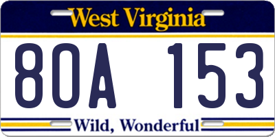 WV license plate 8OA153