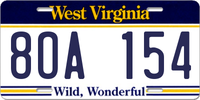 WV license plate 8OA154