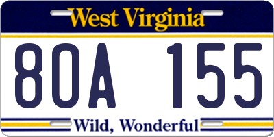 WV license plate 8OA155