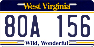 WV license plate 8OA156
