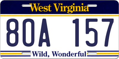 WV license plate 8OA157