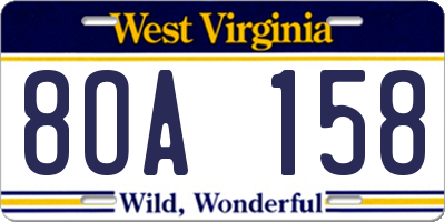 WV license plate 8OA158