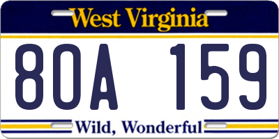 WV license plate 8OA159