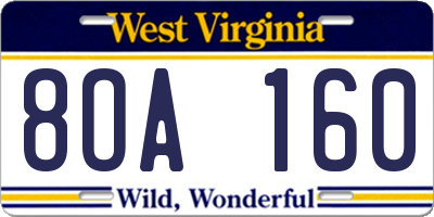 WV license plate 8OA160