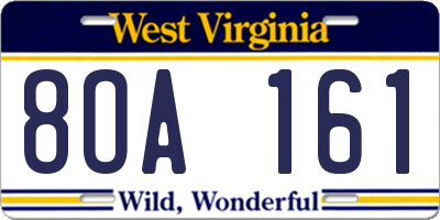 WV license plate 8OA161