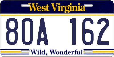 WV license plate 8OA162