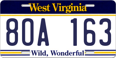 WV license plate 8OA163