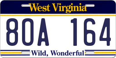 WV license plate 8OA164