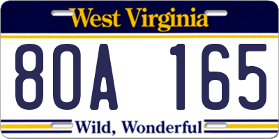 WV license plate 8OA165