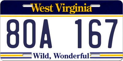 WV license plate 8OA167