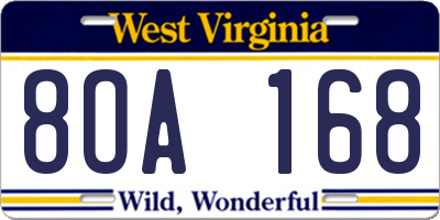 WV license plate 8OA168