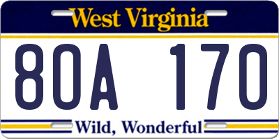 WV license plate 8OA170