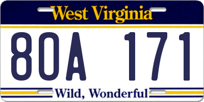 WV license plate 8OA171
