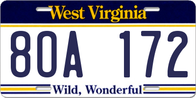 WV license plate 8OA172