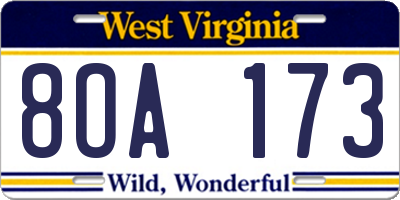 WV license plate 8OA173