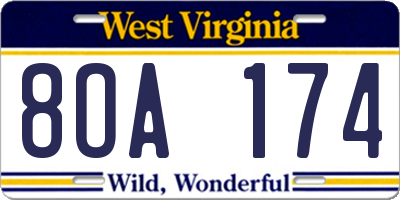 WV license plate 8OA174