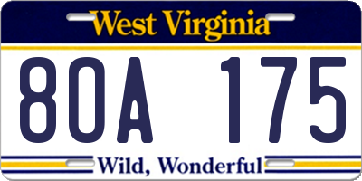 WV license plate 8OA175