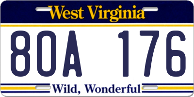WV license plate 8OA176