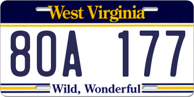 WV license plate 8OA177