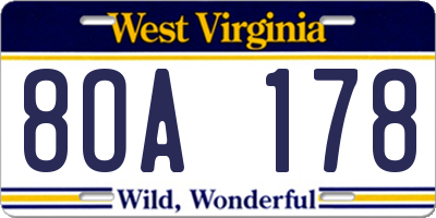 WV license plate 8OA178