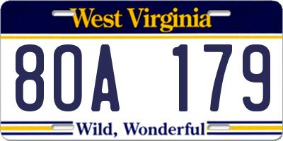 WV license plate 8OA179