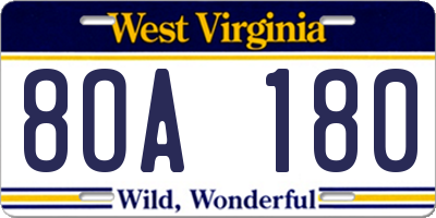 WV license plate 8OA180