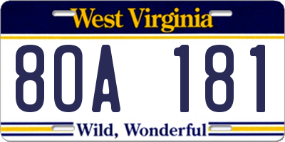 WV license plate 8OA181