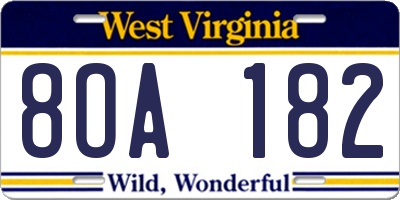 WV license plate 8OA182