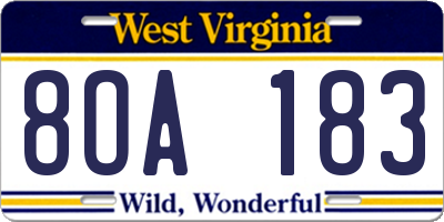 WV license plate 8OA183